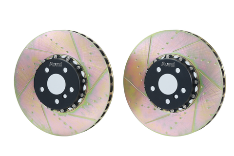 Platz1 Front 348mm (13.7") 2-PC Floating Brake Disc Rotors Upgrade for Toyota Supra A90 -- Cross Slotted and Dimpled Type