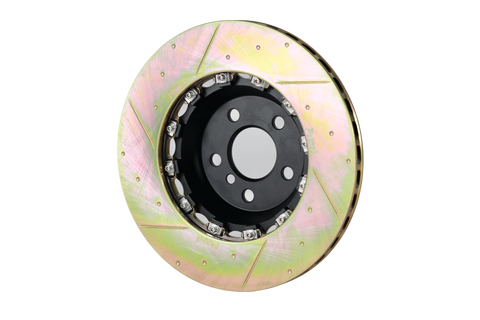 Platz1 Rear 345mm (13.58") 2-PC Floating Brake Disc Rotors Upgrade for Toyota Supra A90 -- Cross Slotted and Dimpled Type